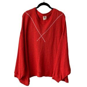 We The Free Come Again Tee Batwing Sleeve Round Neck Knit Casual T-Shirt Red XS